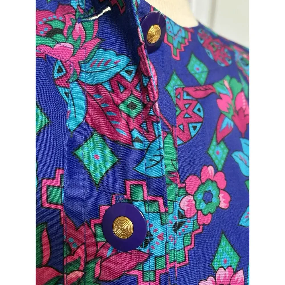 Vtg Liz Claiborne Sport Pleated Midi Skirt & Blouse Set Jewel Tone Floral Size 4